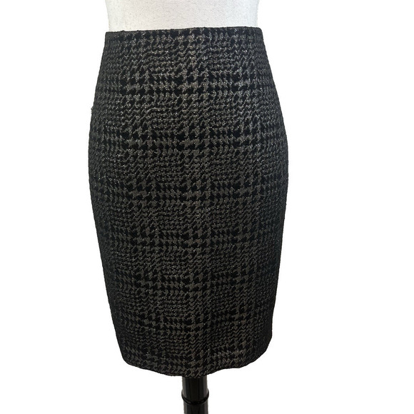 Liz Claiborne Dresses & Skirts - Liz Claiborne Skirt sz 6 Black Silver Sparkle Plaid Wool Pencil Knee Suit Career